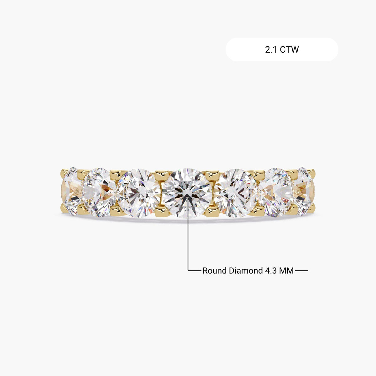 14K yellow gold seven-stone diamond band with 4.3mm round lab-grown diamonds in a U-prong setting