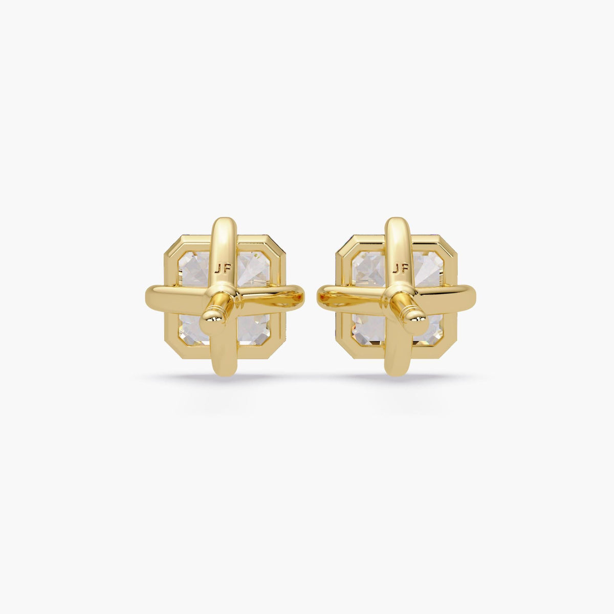 Asscher cut diamond stud earrings in 14k yellow gold