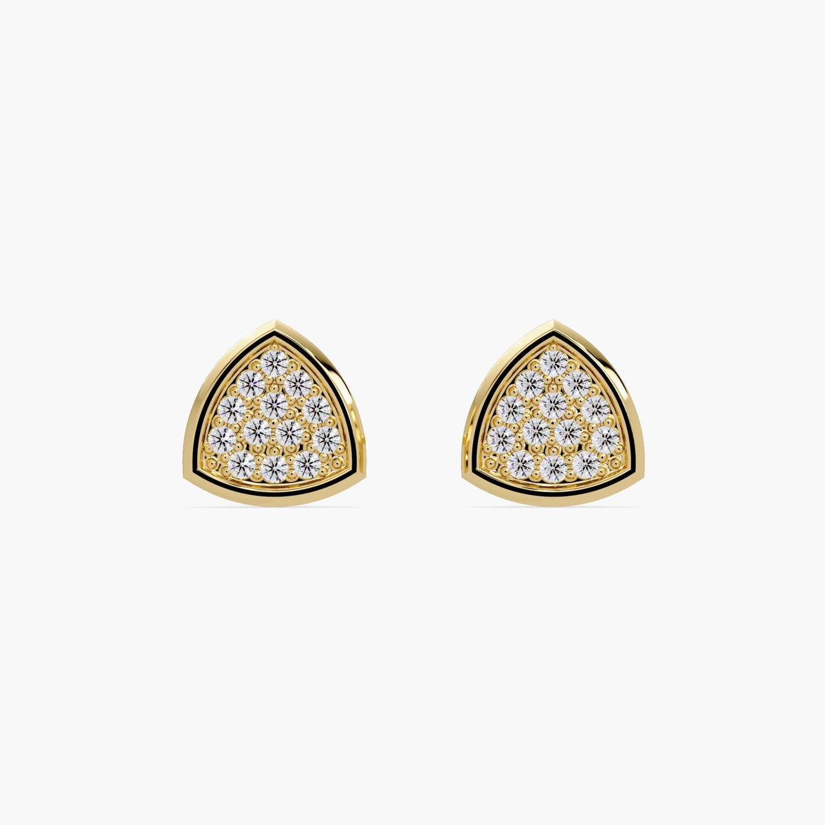 14K yellow gold triangle stud earrings with natural diamond pavé