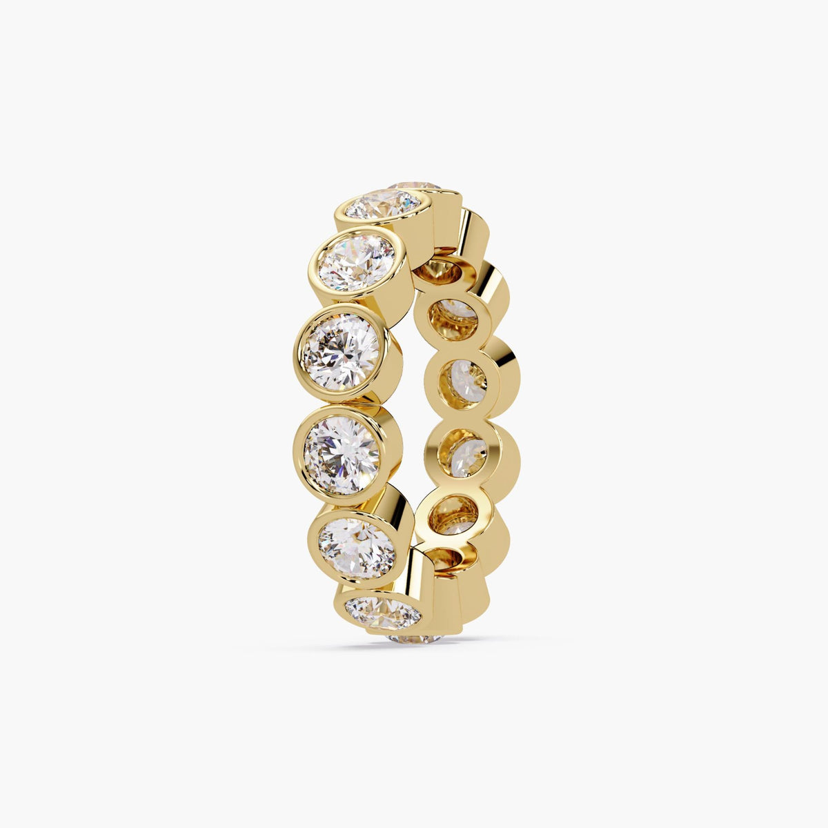 14K yellow gold lab grown diamond bezel eternity ring with 3.7mm round diamonds