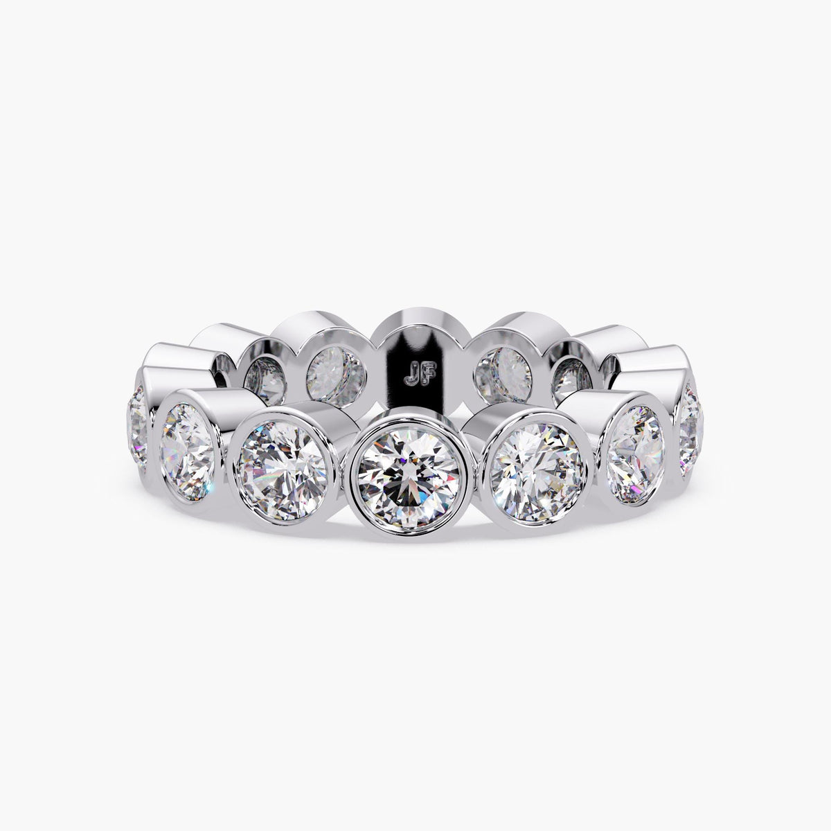 14K white gold lab grown diamond bezel eternity ring with 3.7mm round diamonds