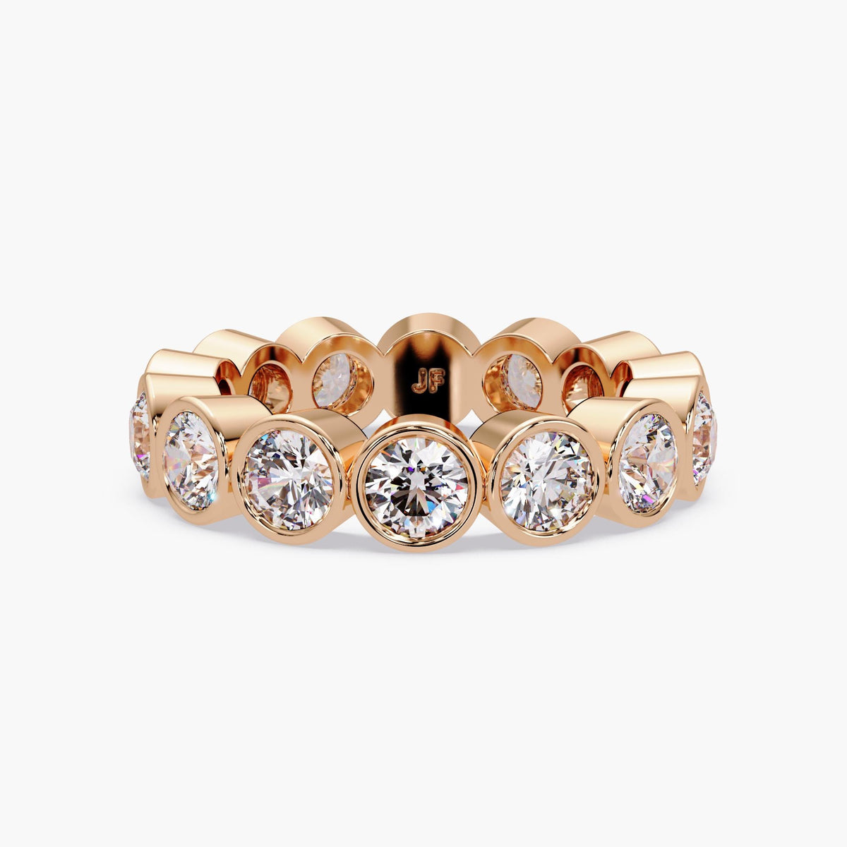 14K rose gold lab grown diamond bezel eternity ring with 3.7mm round diamonds