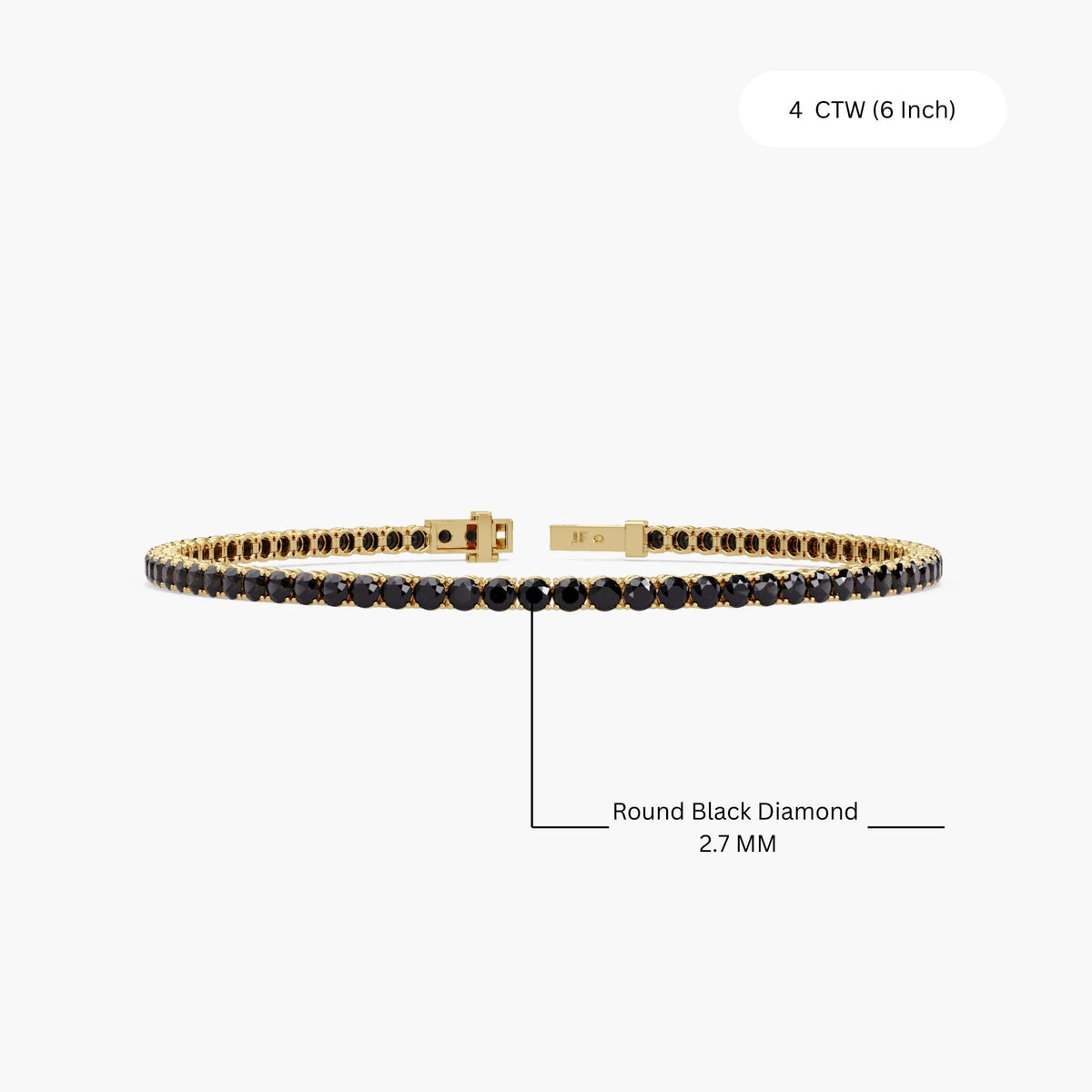 4ctw Black Natural Diamond Tennis Bracelet: 14k Gold Jewelry (6 - 7.5 Inch), Round Diamond