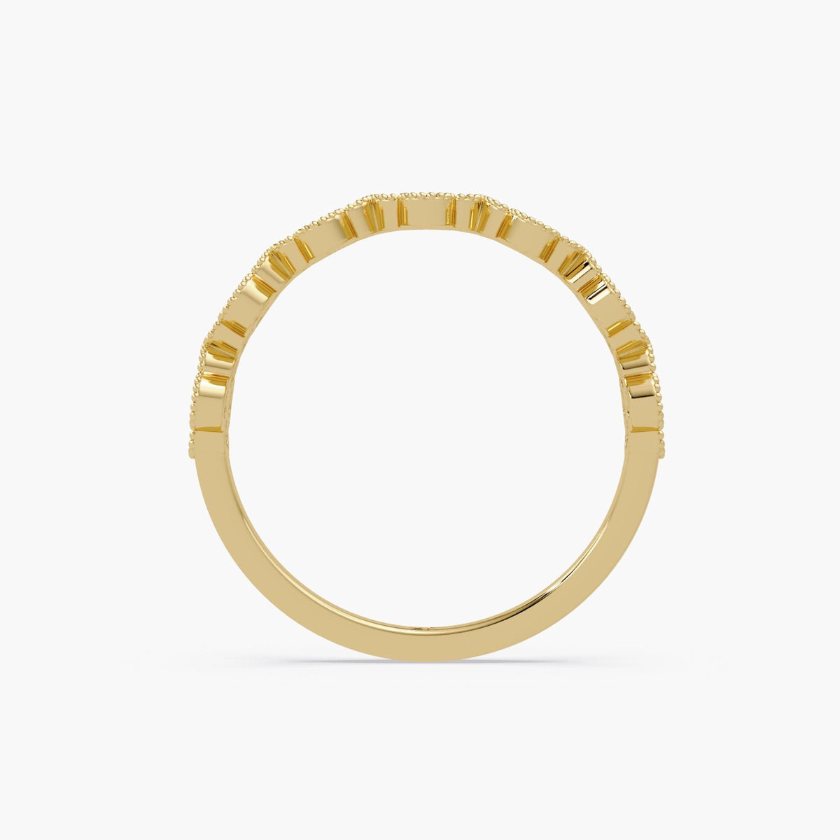 14K yellow gold lab diamond clover wedding band with scalloped floral pavé design and round diamonds