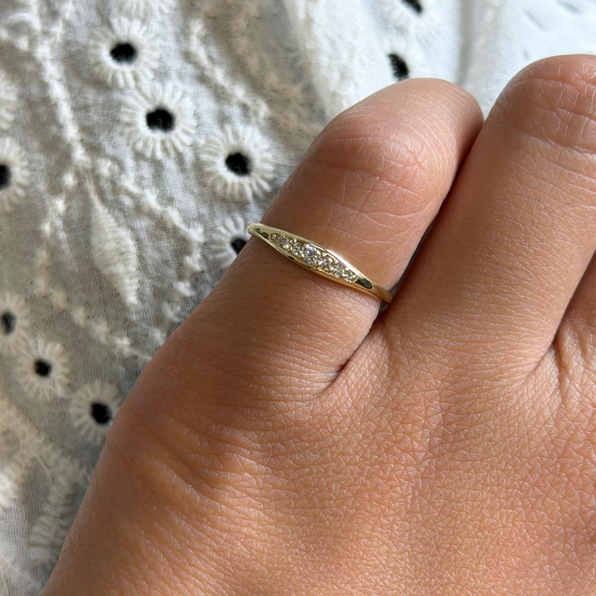 14K Gold Graduated Diamond Ring, Tapered Round Cut Band, Minimalist Stacking Ring, Graduation Gift for Her