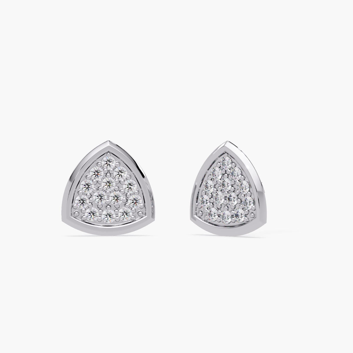 14K white gold triangle stud earrings with natural diamond pavé
