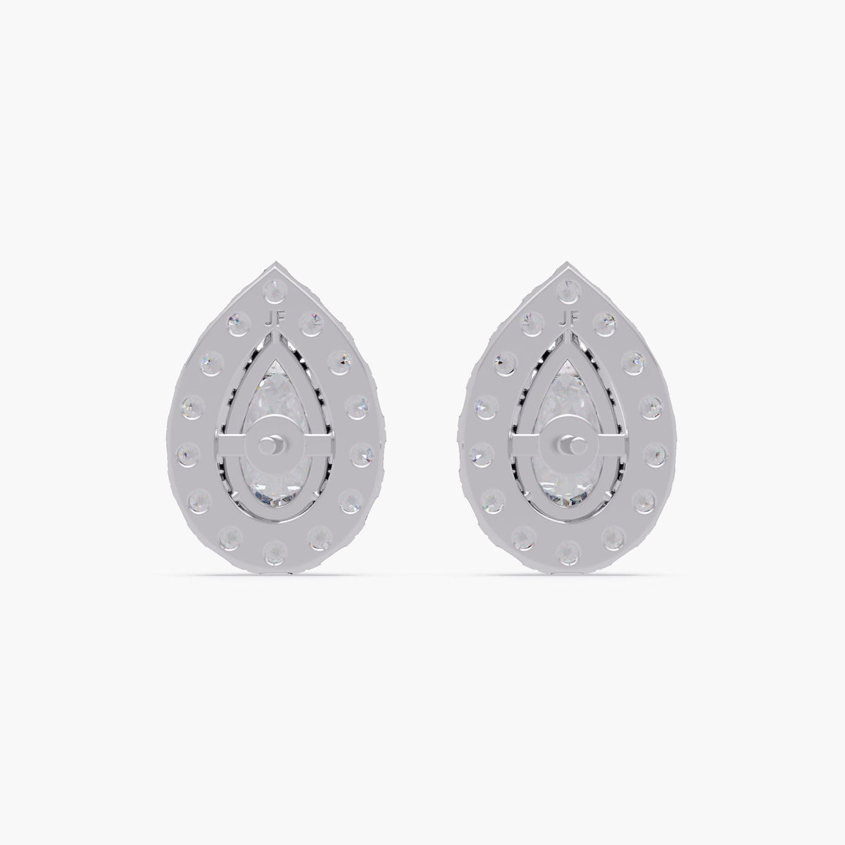 Pear cut lab grown diamond halo stud earrings in 14K white gold, 1.2 CTW