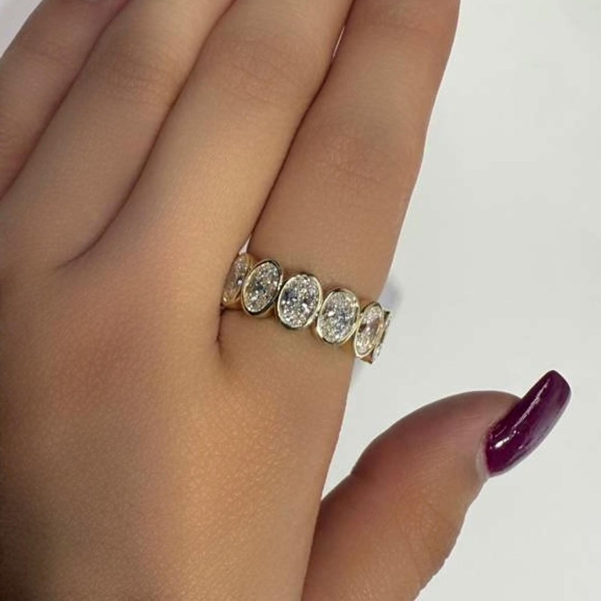 Oval Lab Diamond Bezel Band, 14K Gold Half Eternity Ring, 2.4 Ctw