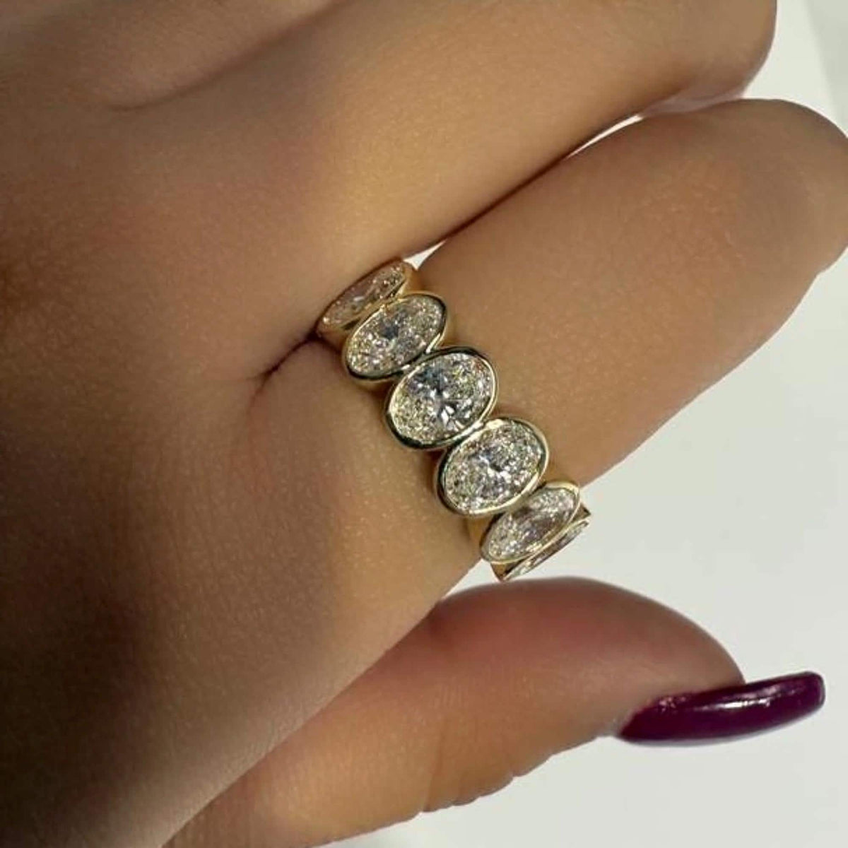 Oval Lab Diamond Bezel Band, 14K Gold Half Eternity Ring, 2.4 Ctw