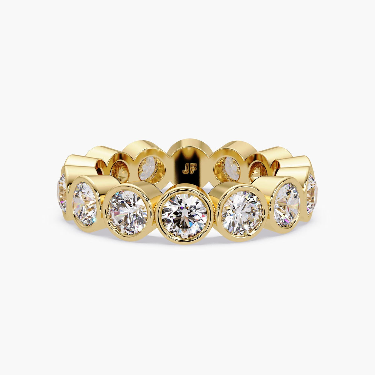14K yellow gold lab grown diamond bezel eternity ring with 3.7mm round diamonds