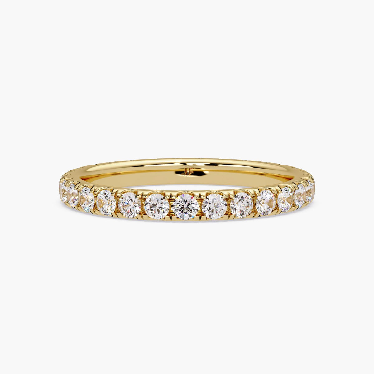 14K yellow gold diamond pavé band featuring round lab grown diamonds set across a slim stacking ring.