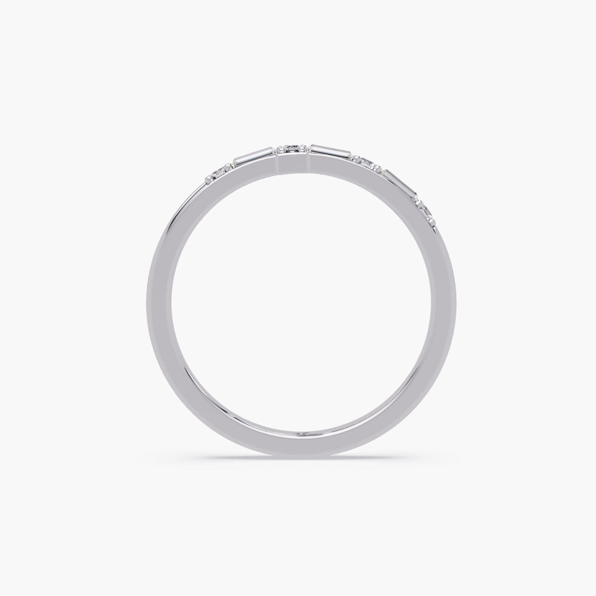 sideways diamond cross ring in solid 14K white gold with baguette and round lab grown diamonds