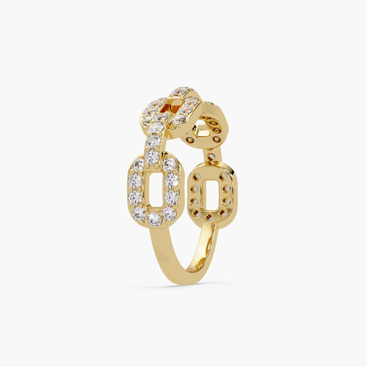 Gold chain link diamond ring worn on hand, pavé diamond statement ring in solid 14K gold, elegant gift for her suitable for birthdays, anniversaries, or special occasions