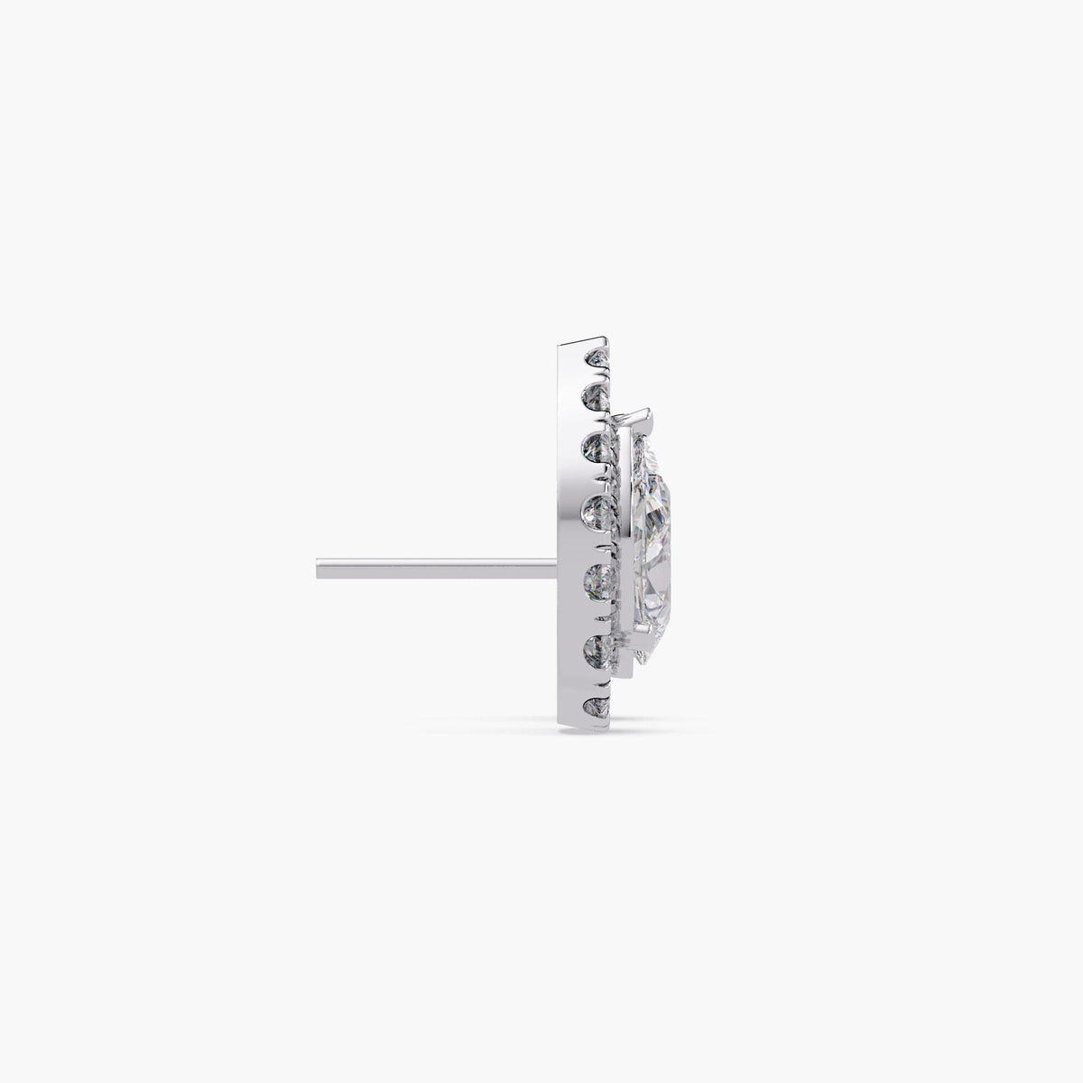 Pear cut lab grown diamond halo stud earrings in 14K white gold, 1.2 CTW