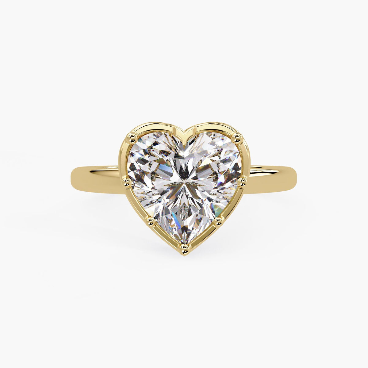 2.5 carat heart shaped lab grown diamond engagement ring in 14k yellow gold with 8 prong solitaire setting, IGI certified heart diamond for proposal, anniversary, or Valentine’s Day gift