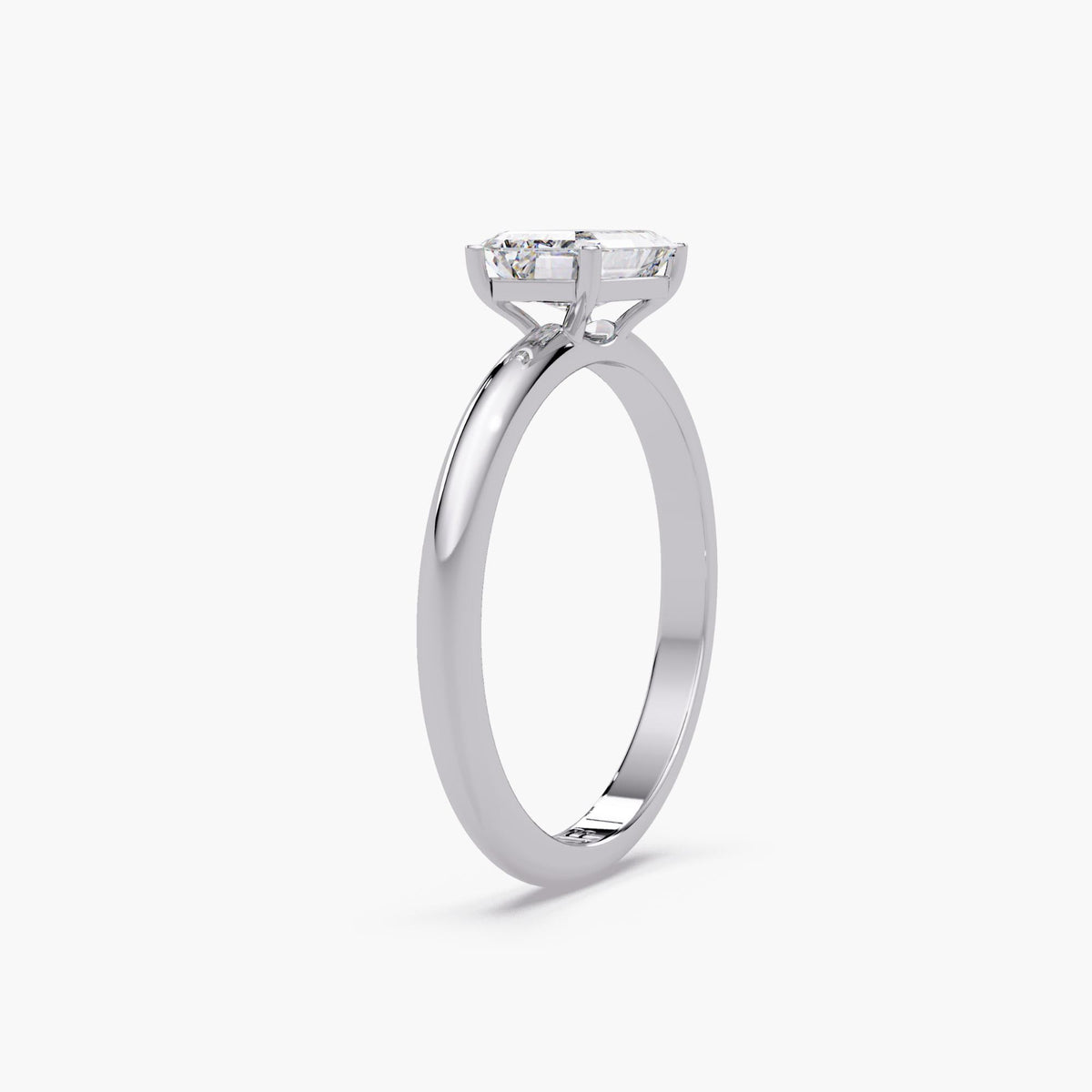 1CT emerald cut lab grown diamond east west solitaire ring in 14K gold, low profile prong setting for a comfortable stackable ring