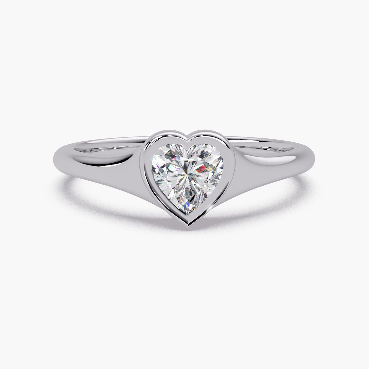 14K white gold heart bezel lab diamond ring with a 0.50 CT heart cut solitaire, a minimalist diamond ring for a promise ring, engagement ring, or Valentine’s Day gift for her.