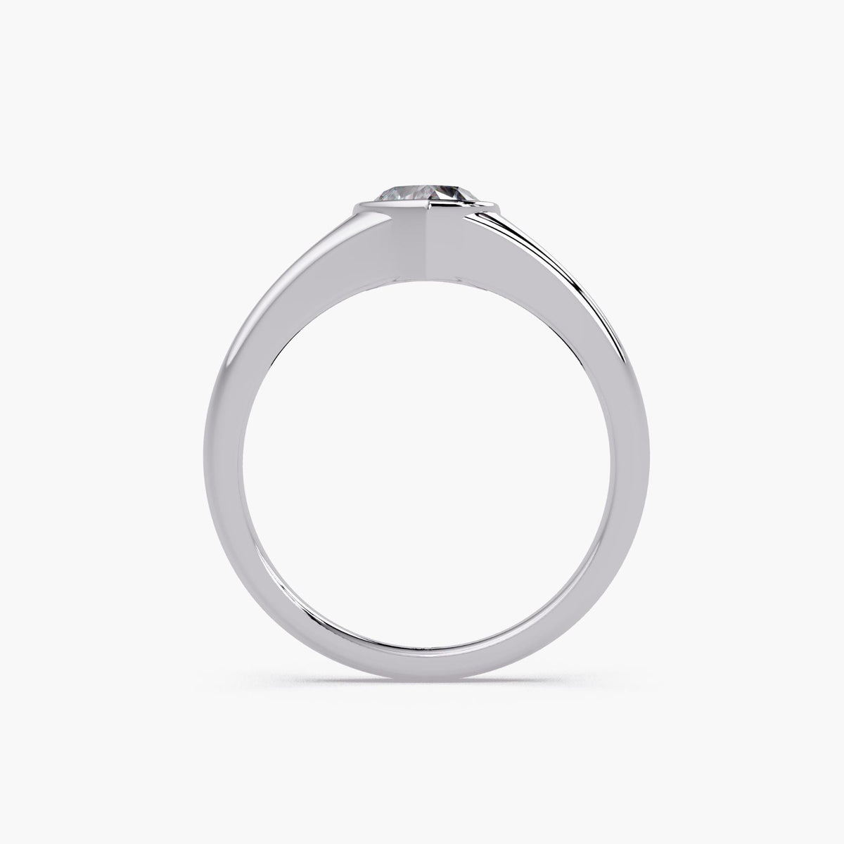 14K white gold heart bezel lab diamond ring with a 0.50 CT heart cut solitaire, designed as a low profile minimalist promise ring and comfortable everyday stackable ring.
