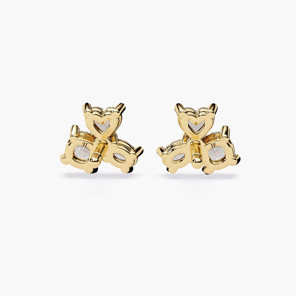 Lab Created Diamond Cluster Stud Earrings, Solid Gold Multi Diamond Studs, Heart Oval Round Shape Earrings, Fine Jewelry Gift for Women