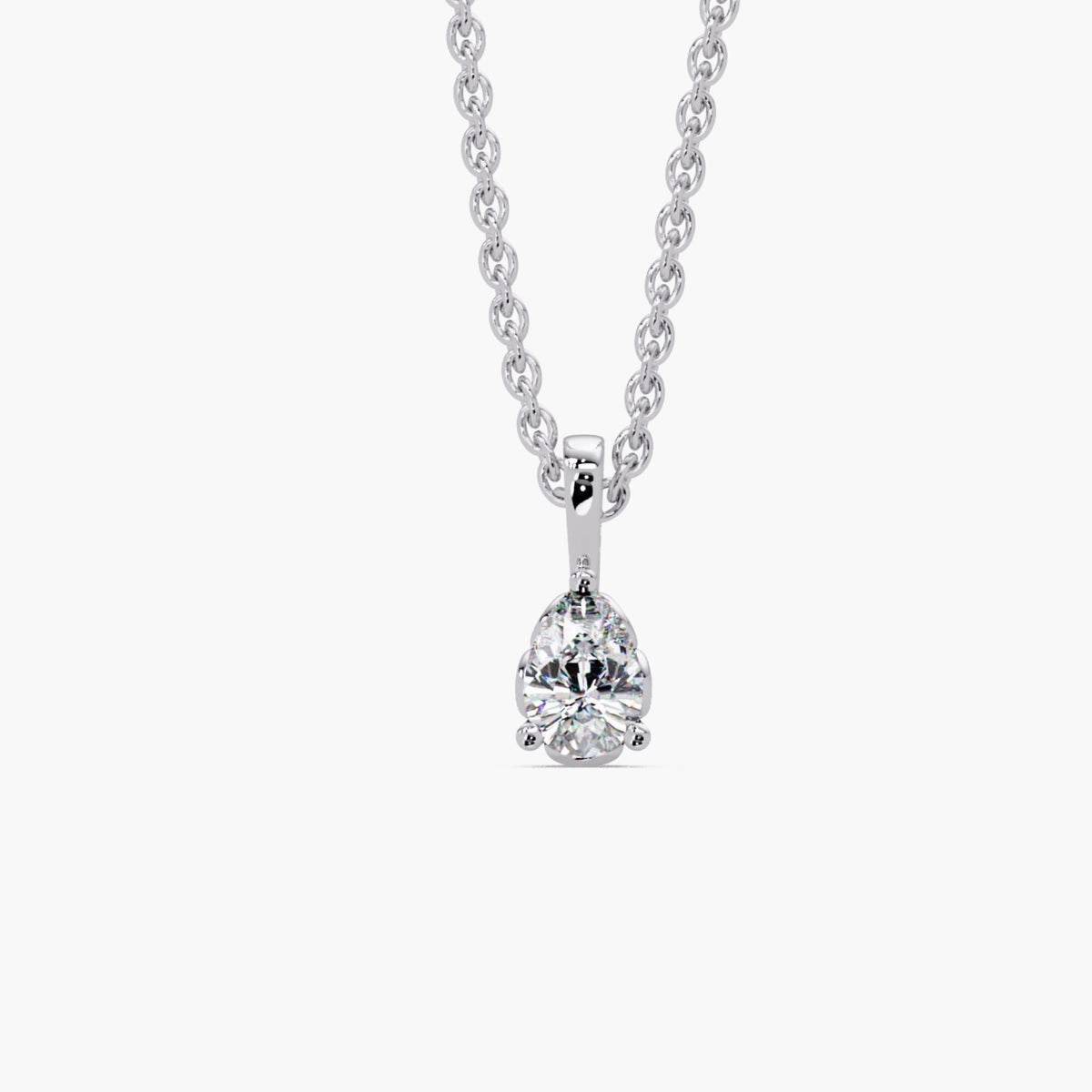 14K white gold pear lab diamond solitaire pendant necklace with prong setting