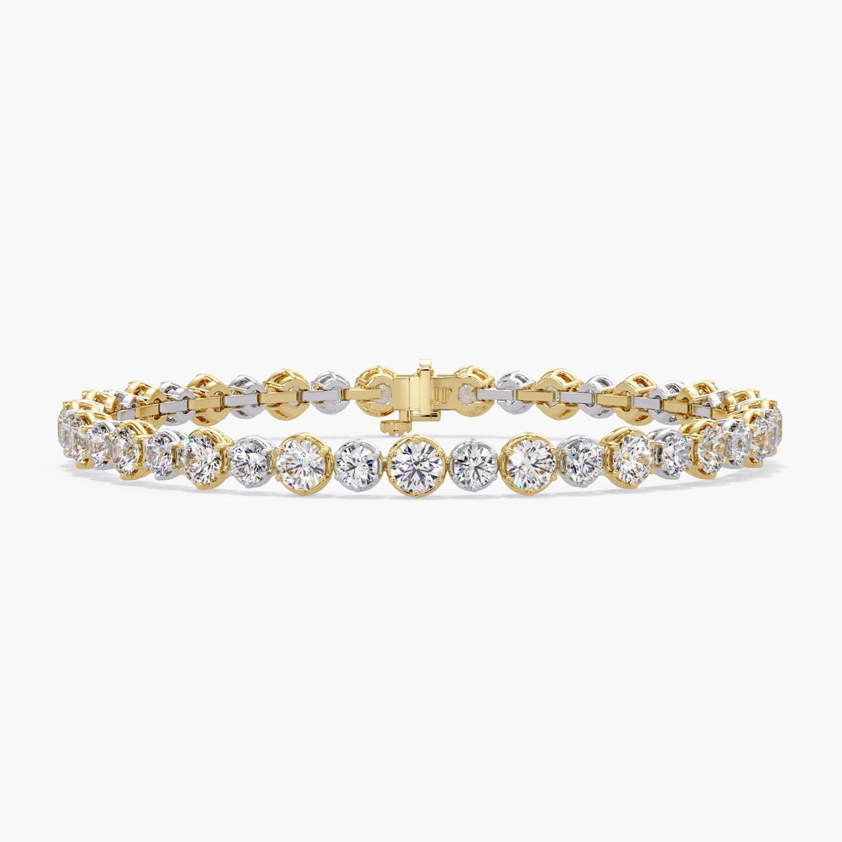 Alternating graduated lab diamond tennis bracelet in two tone 14K yellow and white gold