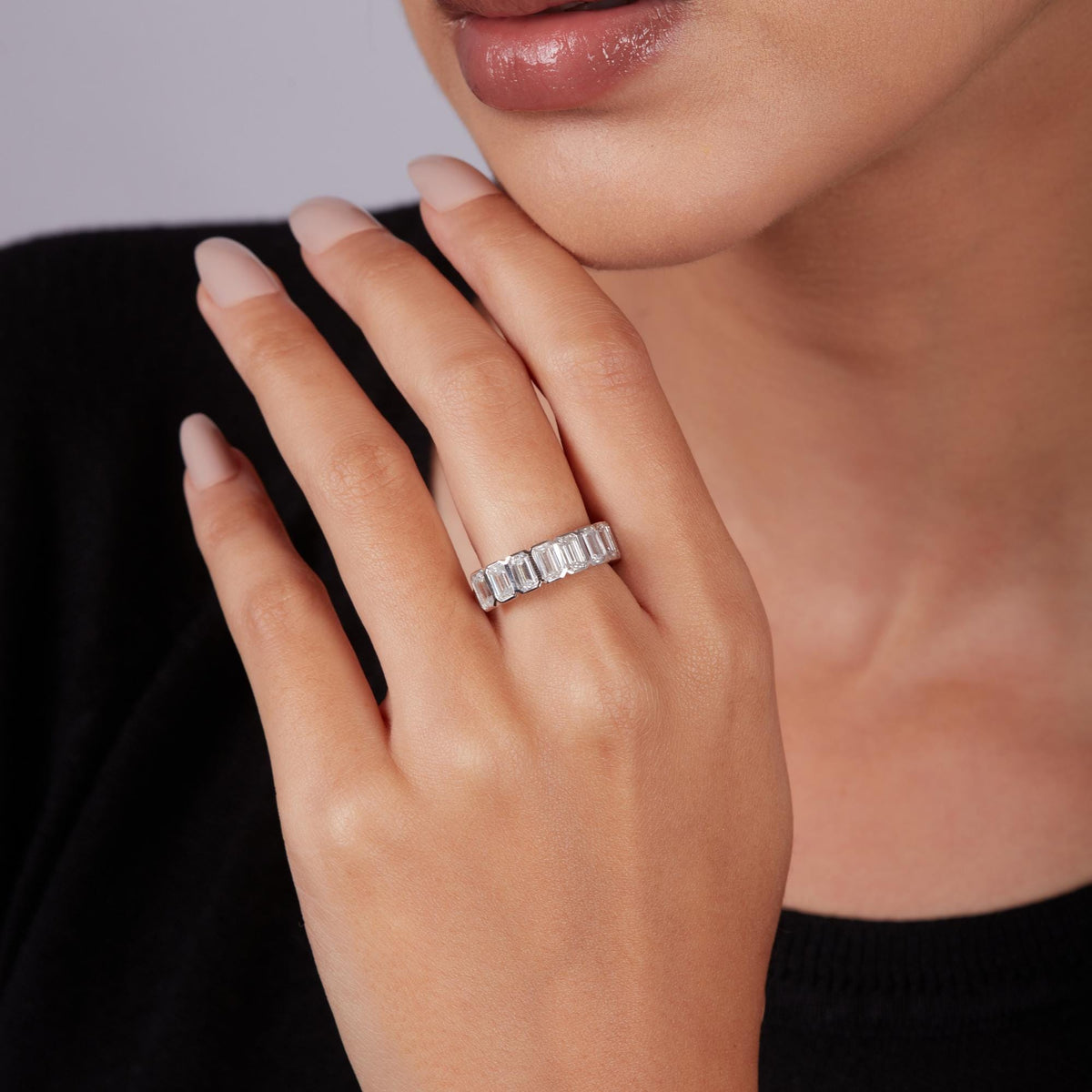 14K Gold Emerald Cut Lab Diamond Wedding Band, 2.5 CTW