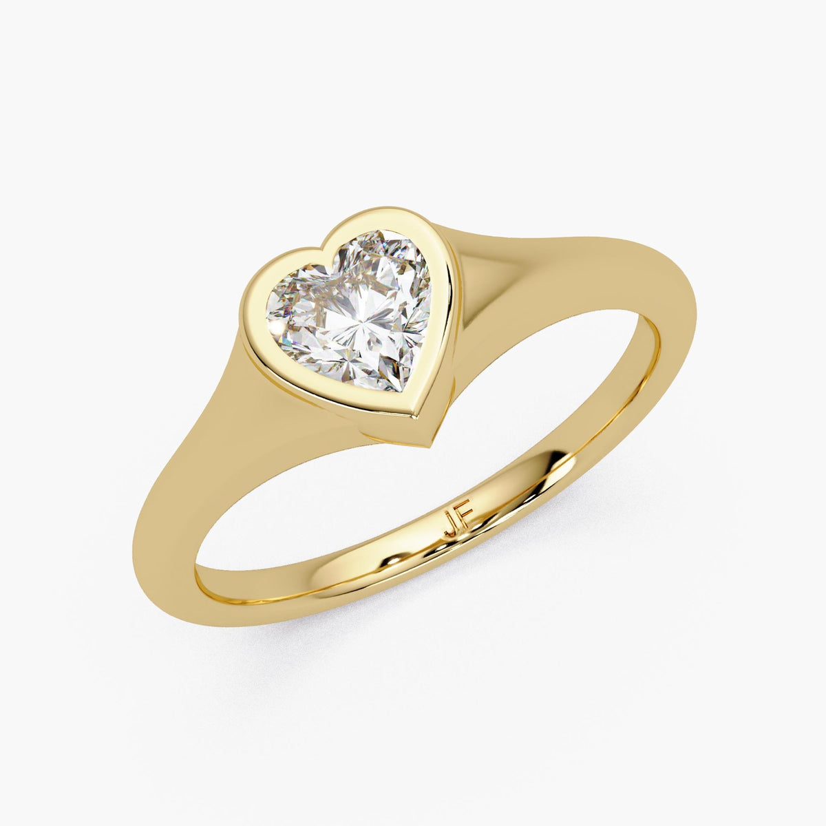 14K yellow gold heart bezel lab diamond ring with a 0.50 CT heart cut solitaire, a minimalist promise ring that can be worn as a pinky ring, everyday stackable ring, or Valentine’s Day gift for her.