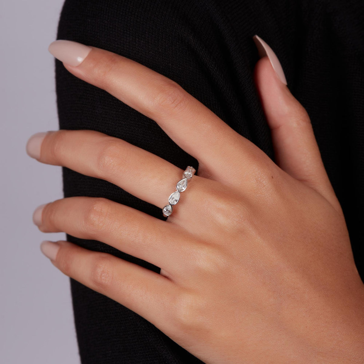 1.25CT Pear Lab Grown Diamond Wedding Band, 14K Gold Bezel Set