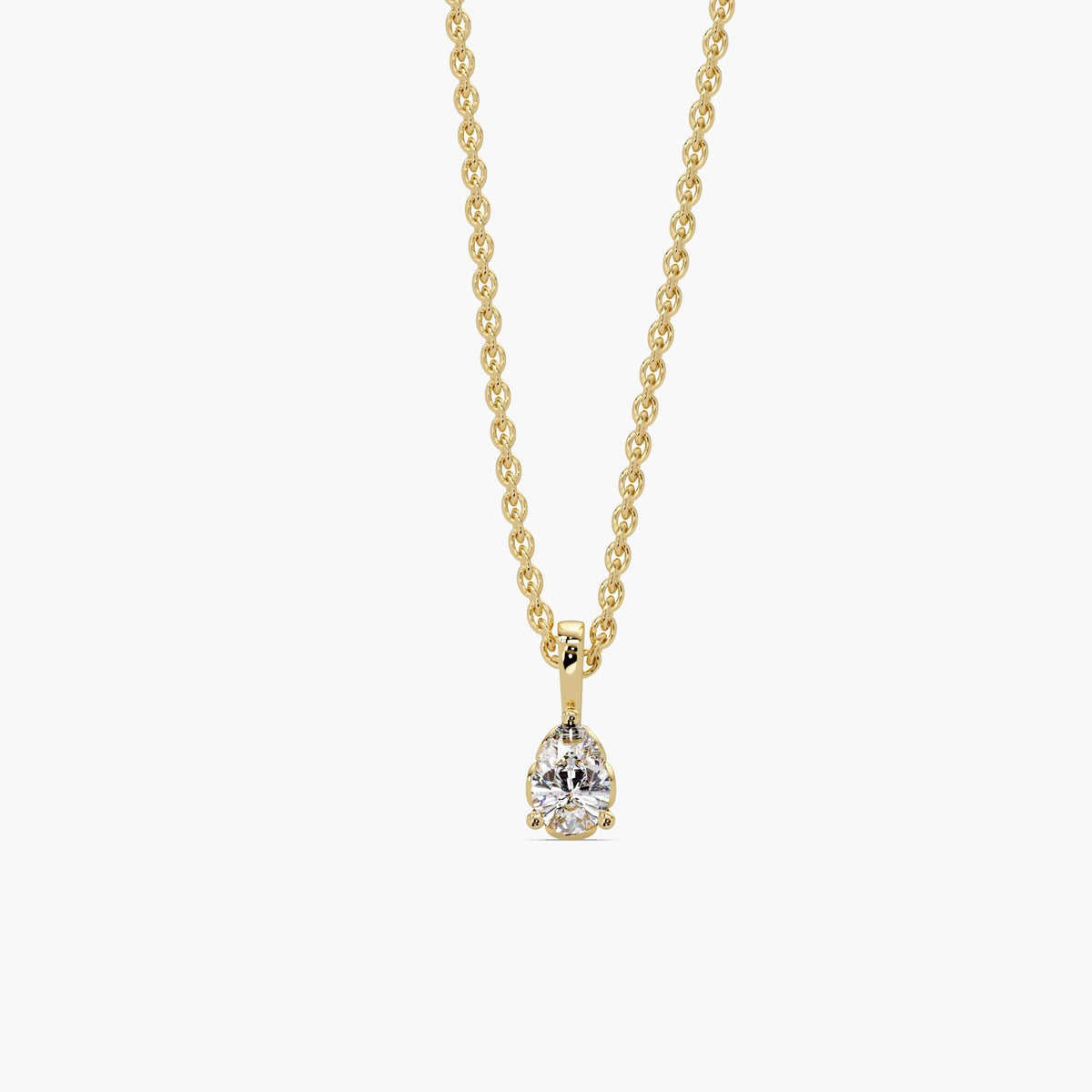 14K gold pear lab diamond solitaire pendant necklace on gold chain