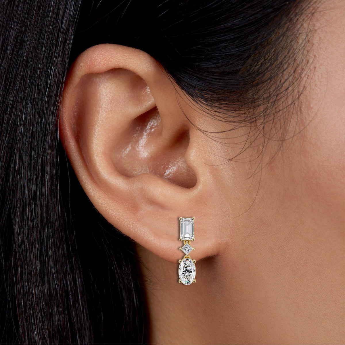 14k Gold Oval Lab Grown Diamond Drop Earrings: 3.2Ctw Bridal Earrings