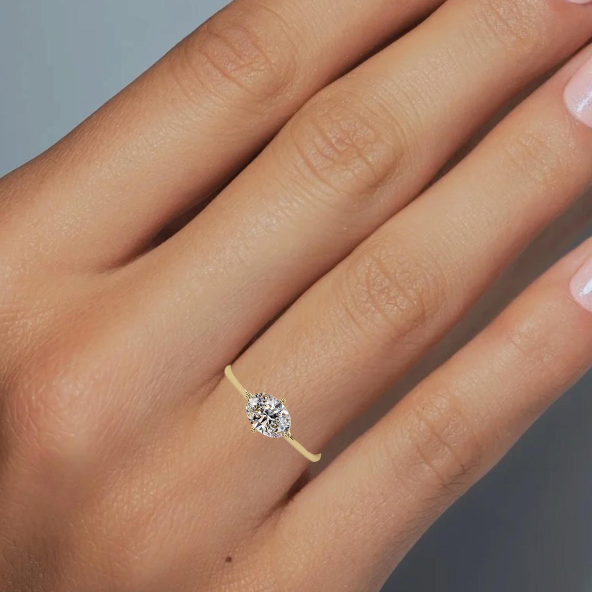 Oval Lab Created Dainty Ring / Solitaire Engagement Ring Thin Band / Petite Oval Ring / Lab Grown Oval Cut Ring / Solid Gold Oval Engagement Ring / Brilliant Cut Lab Diamond Ring / Oval Gold Wedding Rings / Oval Cut Diamond Minimalist Ring / Friendship Ring Diamond / Diamond Pinky Ring Yellow Gold / Gold Genuine Diamond