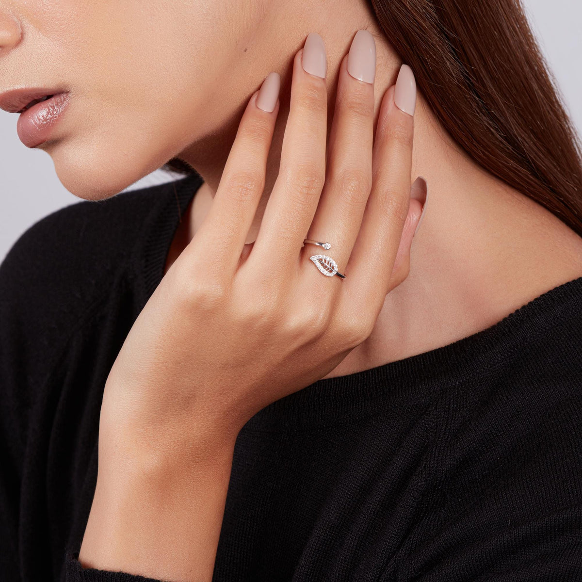 14K Gold Leaf Ring | Lab Grown Diamond Bypass Ring