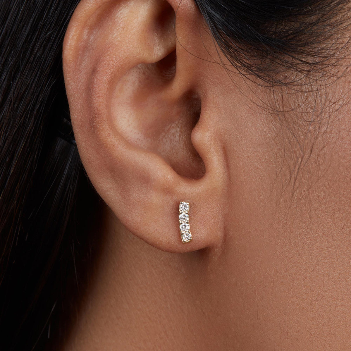 14K Gold Lab Diamond Bar Stud Earrings | Pave Minimalist Tiny Diamond Studs