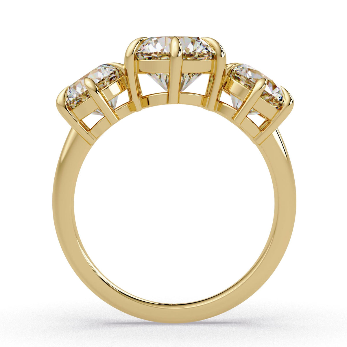 14K yellow gold three stone round lab diamond