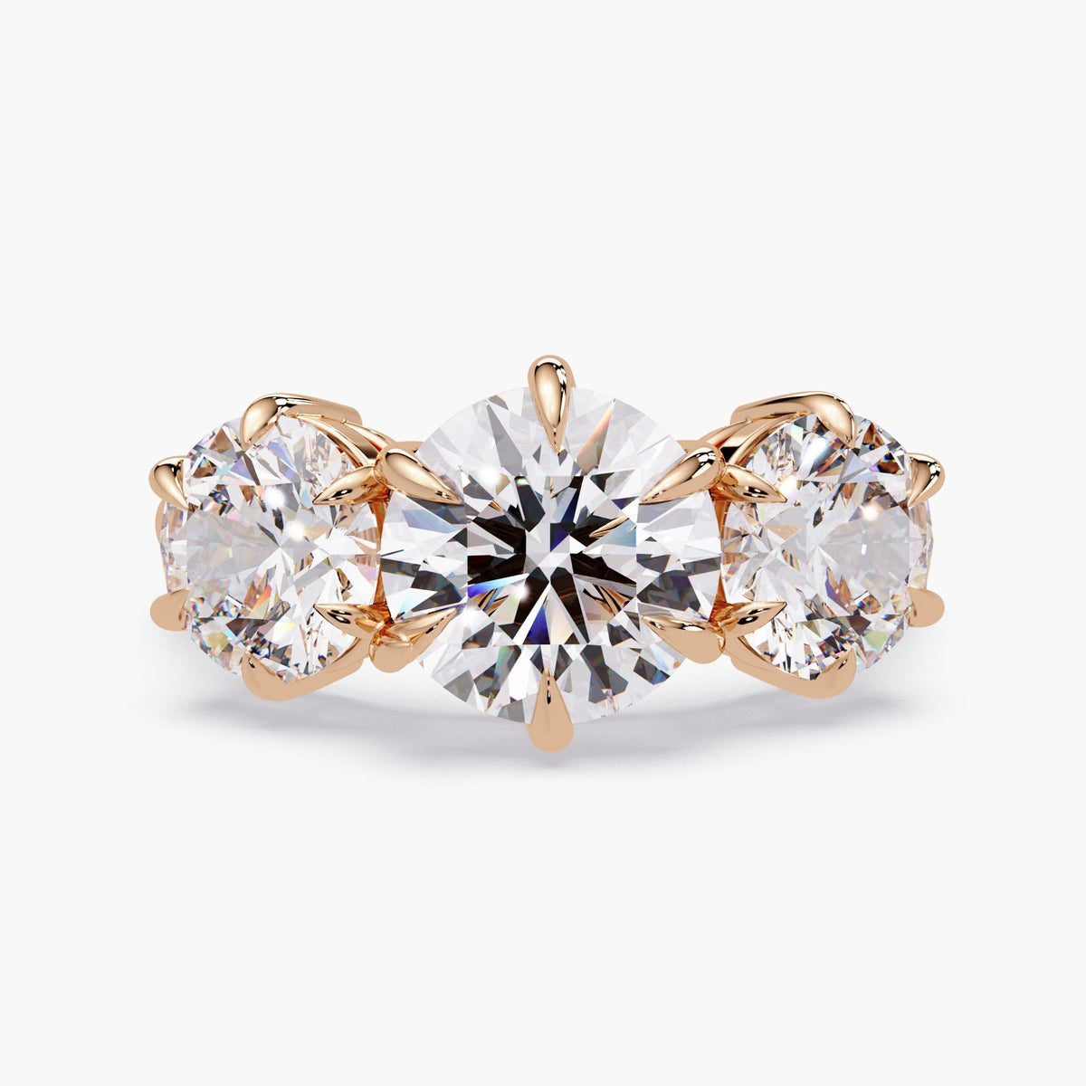 Rose gold 4ct round lab grown diamond three stone ring