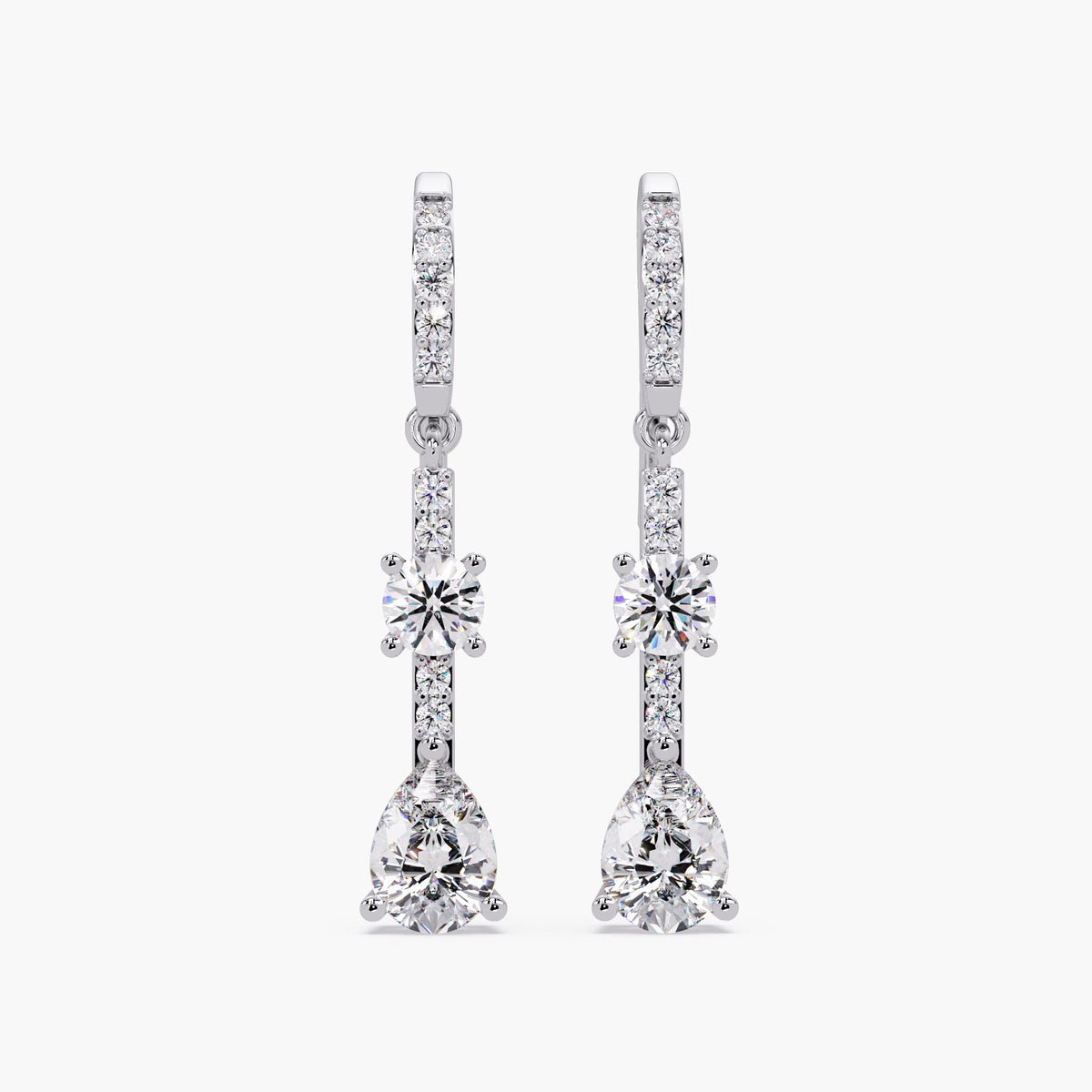 Pear lab diamond drop earrings in 14k gold with diamond dangle design