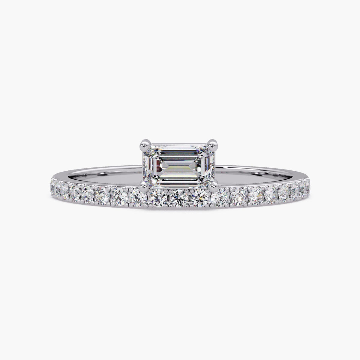 white gold emerald cut east west diamond ring lab grown engagement ring