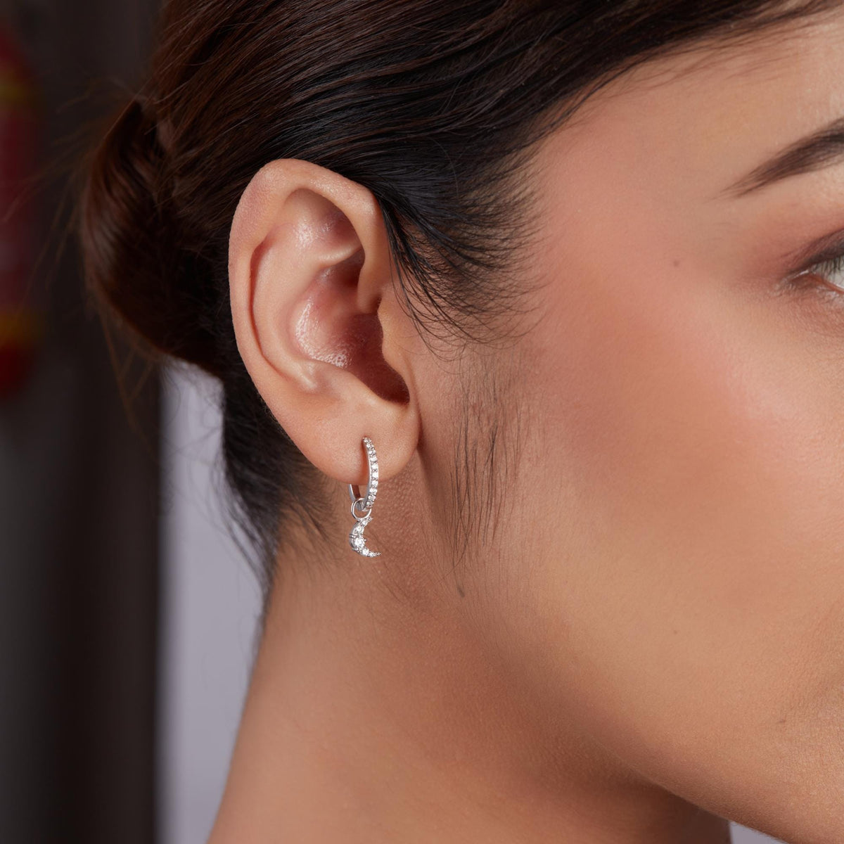 14K Gold Celestial Moon and Sun Lab Diamond Charm Hoop Earrings