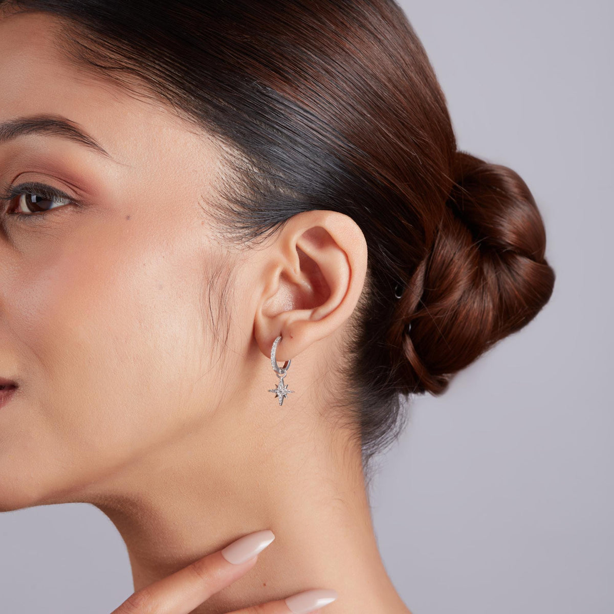 14K Gold Celestial Moon and Sun Lab Diamond Charm Hoop Earrings