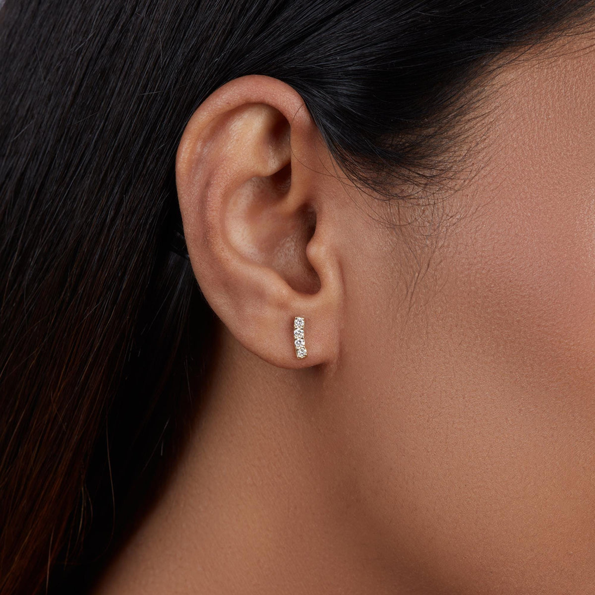 14K Gold Lab Diamond Bar Stud Earrings | Pave Minimalist Tiny Diamond Studs