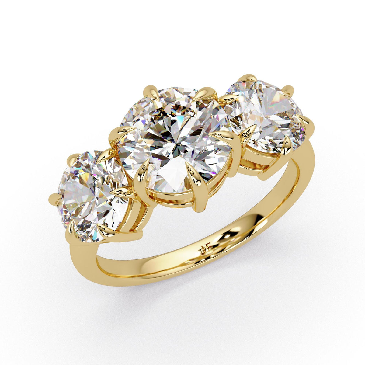 14K yellow gold three stone round lab diamond ring
