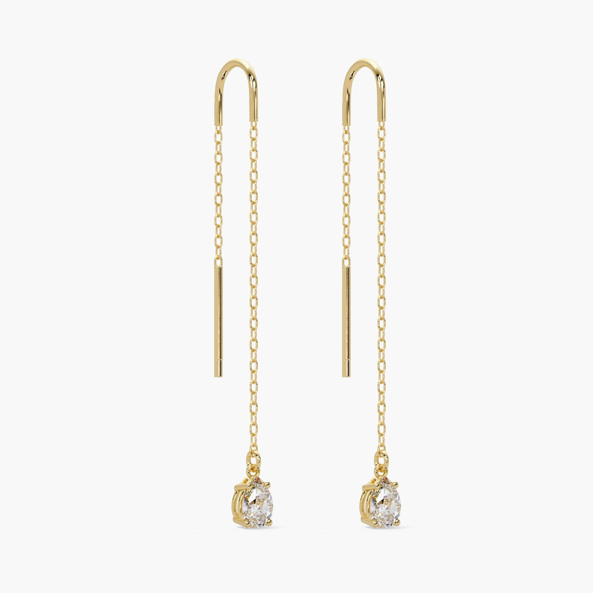 14k gold diamond threader earrings 46mm length, 1.20 ctw pear lab grown diamond long drop earrings for wedding or bridal wear