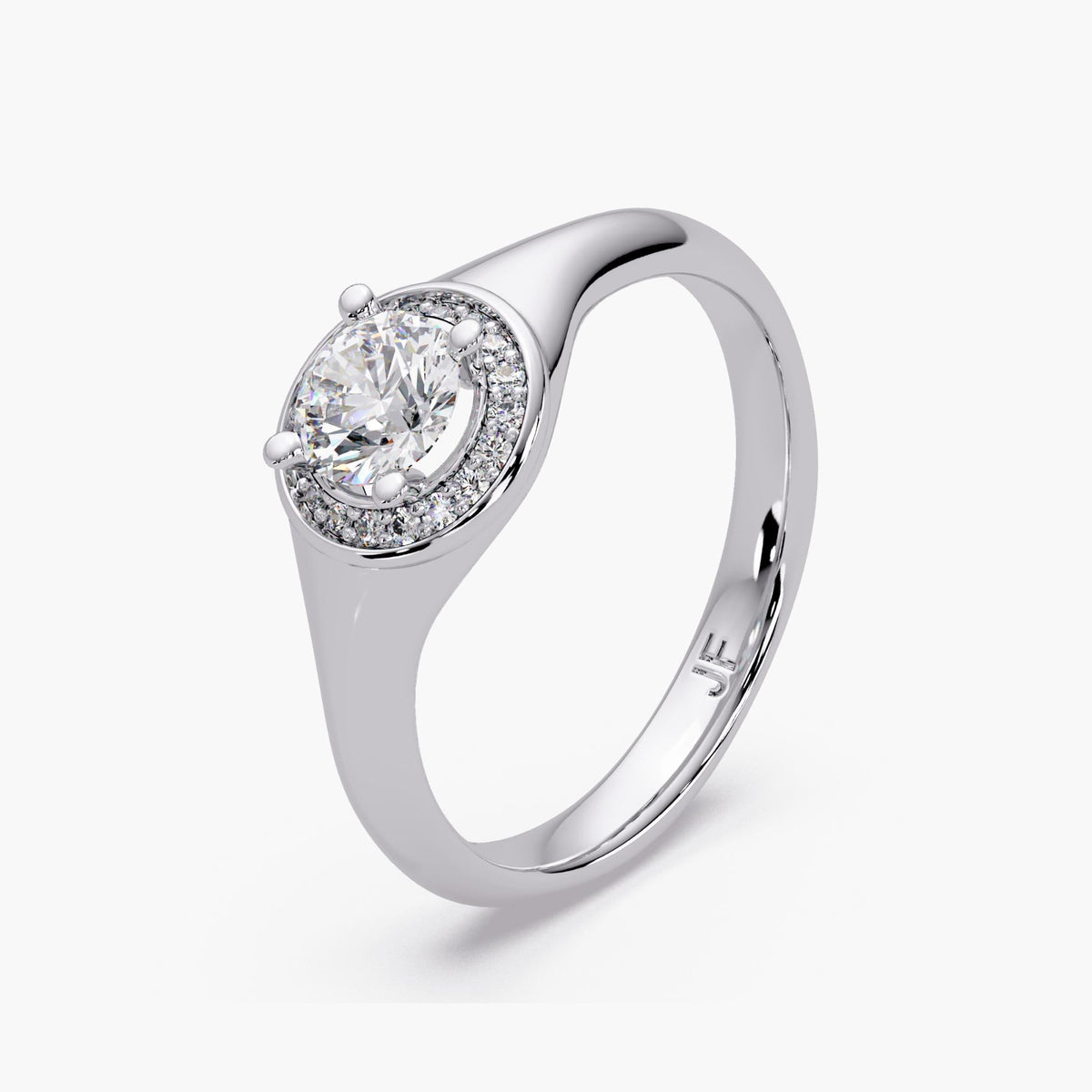 14k white gold round halo lab diamond ring, pinky signet style diamond ring, graduation gift