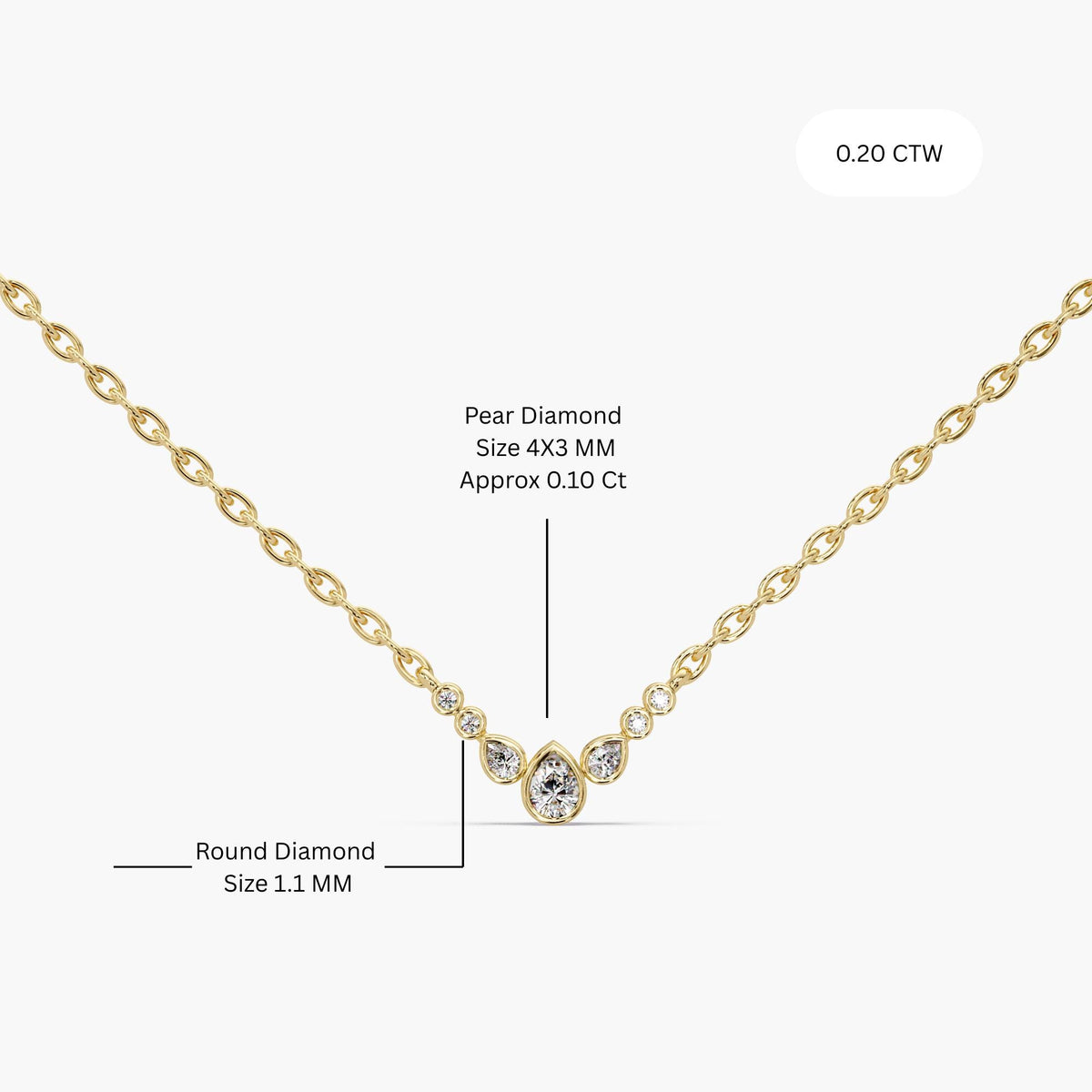 A dainty bubble diamond necklace crafted in solid 14K yellow gold. This pear cluster pendant features 0.20 CTW of lab diamonds on a 0.9 MM adjustable 16–18 inch chain. A minimal gold diamond necklace for everyday wear, layering, or a meaningful gift.