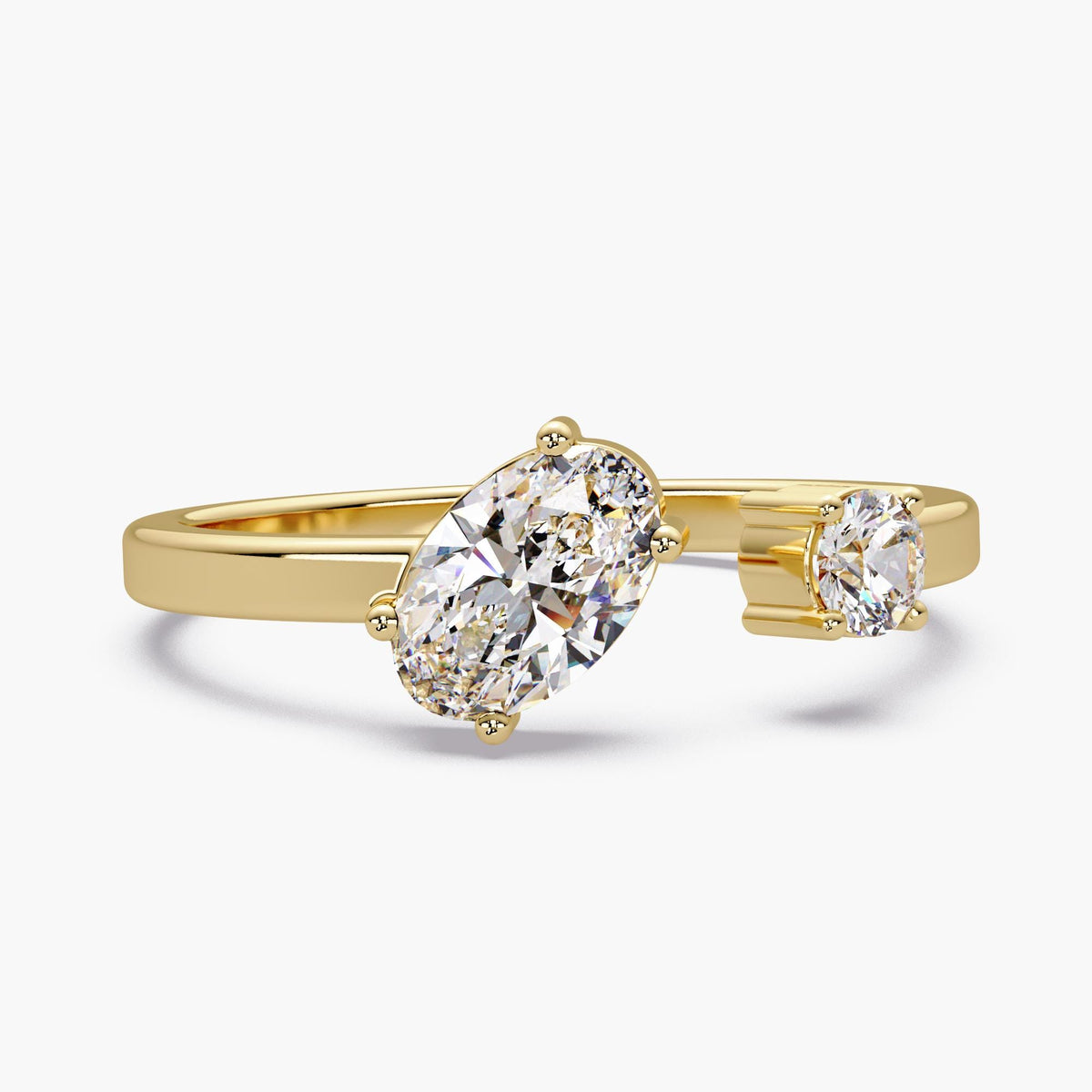 toi et moi lab diamond ring, two stone lab diamond ring, tilted oval lab diamond ring, oval round diamond two stone ring, open lab diamond ring 14k gold, bypass lab diamond ring 14k, modern toi et moi engagement ring, dainty two stone diamond ring, low profile lab diamond ring, stackable lab diamond ring 14k gold