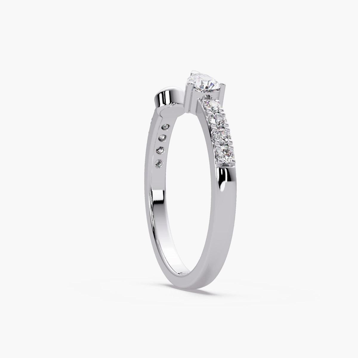 14K Gold Open Cuff Pear Diamond Ring, Lab Diamond Open Ring, Pave Stackable Ring, Dainty Minimal Gold Ring, 2mm Gold and Diamond Band