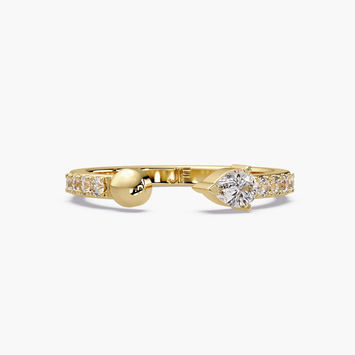 14K Gold Open Cuff Pear Diamond Ring, Lab Diamond Open Ring, Pave Stackable Ring, Dainty Minimal Gold Ring, 2mm Gold and Diamond Band