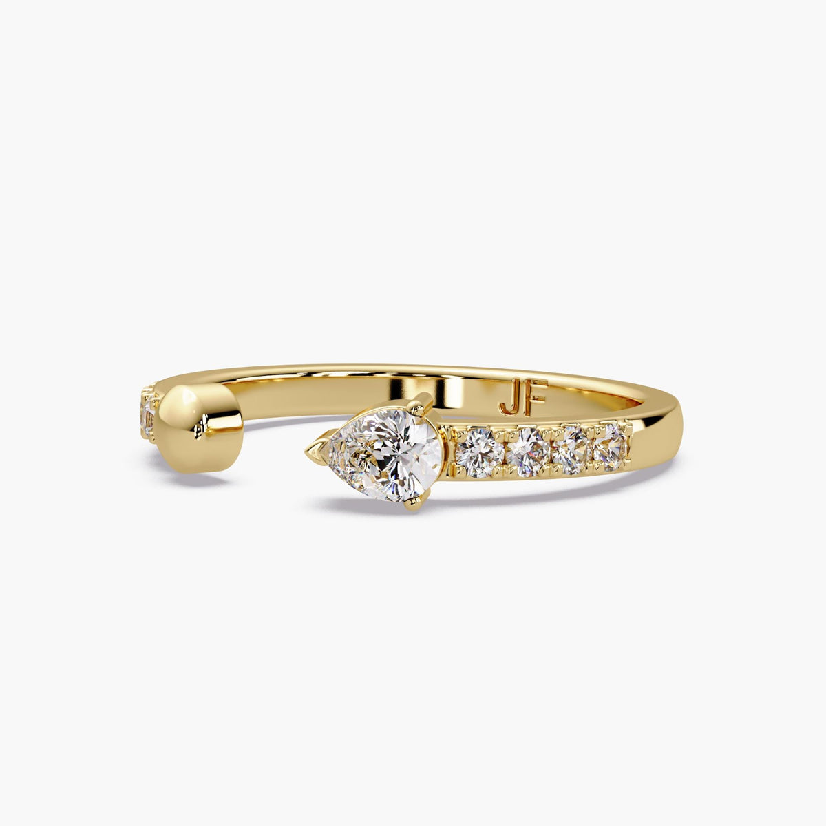 14K Gold Open Cuff Pear Diamond Ring, Lab Diamond Open Ring, Pave Stackable Ring, Dainty Minimal Gold Ring, 2mm Gold and Diamond Band