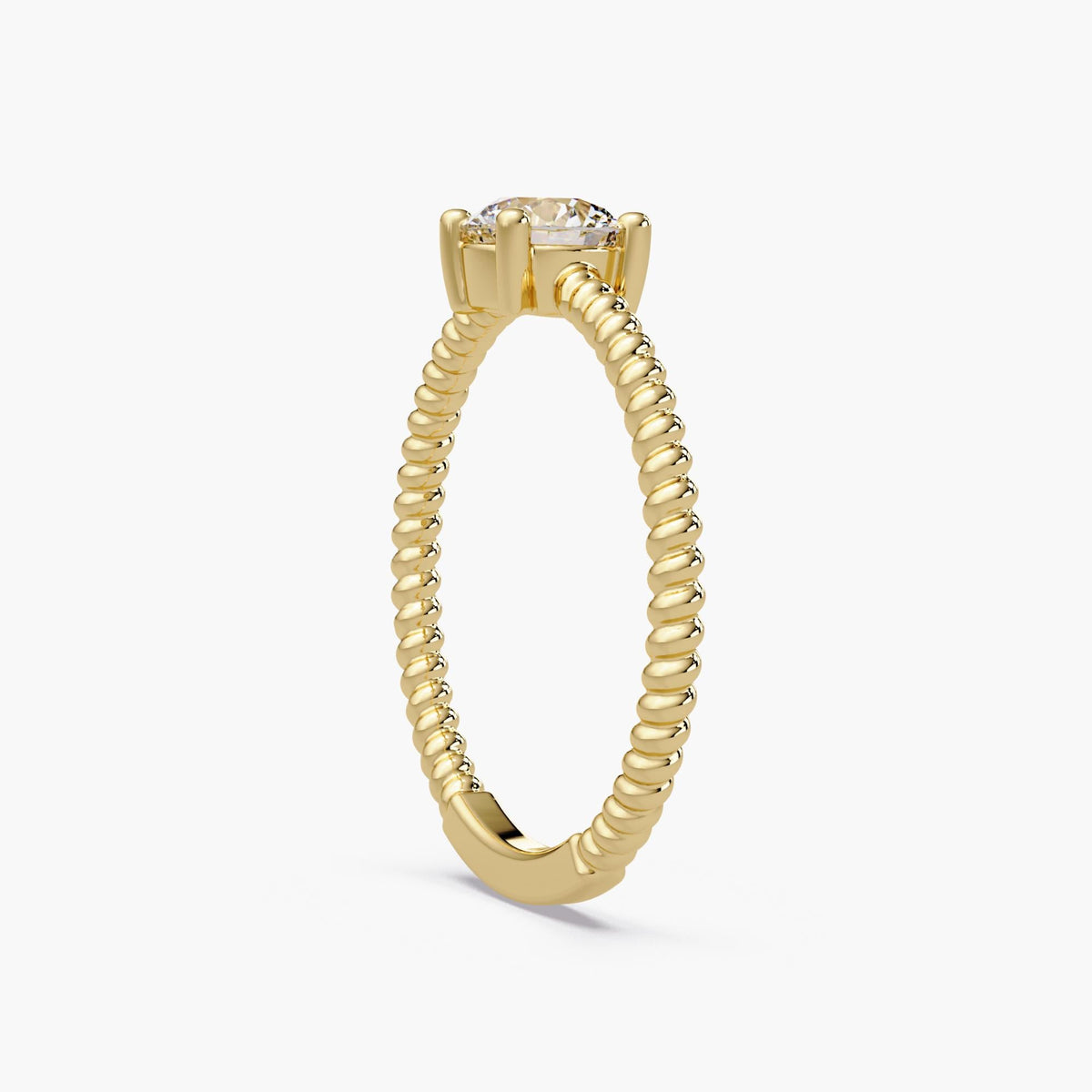 14K Gold Rope Diamond Ring, Twist Band Diamond Ring, Minimalist Stacking Ring, Round Solitaire Ring, Dainty Gold Stack Ring