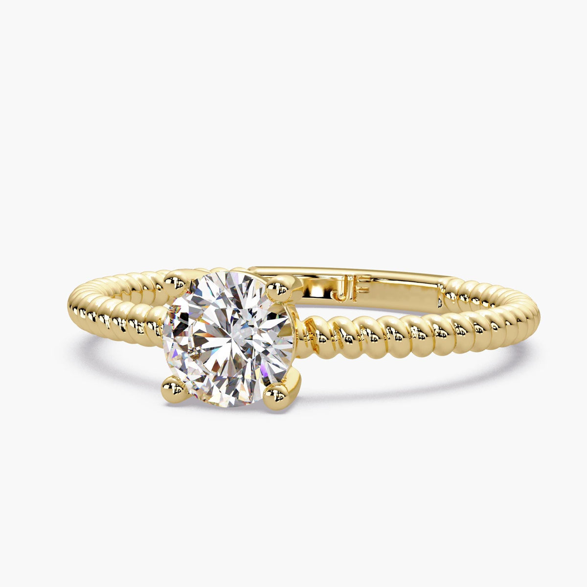 14K Gold Rope Diamond Ring, Twist Band Diamond Ring, Minimalist Stacking Ring, Round Solitaire Ring, Dainty Gold Stack Ring